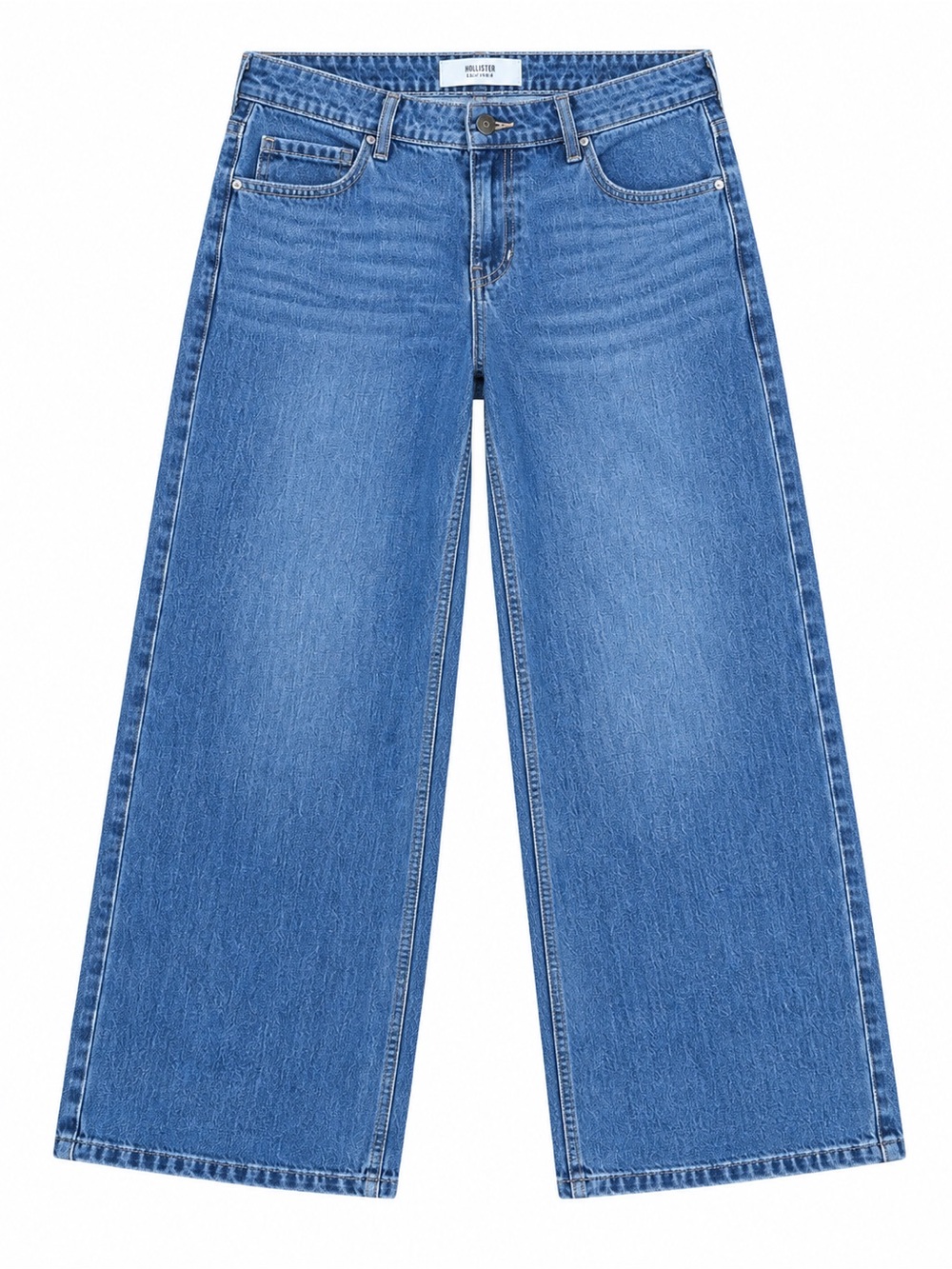 Hollister Wide Leg Flare Jeans in Medium Blue Wash